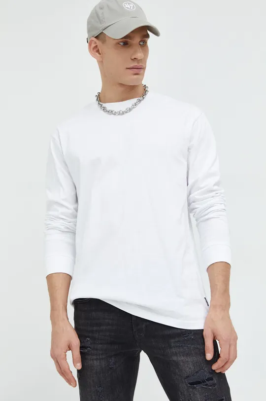 Βαμβακερή μπλούζα με μακριά μανίκια Only & Sons λευκό