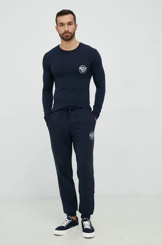 Majica z dolgimi rokavi lounge Emporio Armani Underwear mornarsko modra