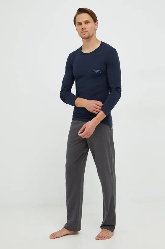 Tričko s dlhým rukávom Emporio Armani Underwear tmavomodrá