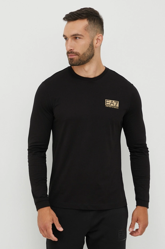 czarny EA7 Emporio Armani longsleeve bawełniany Męski