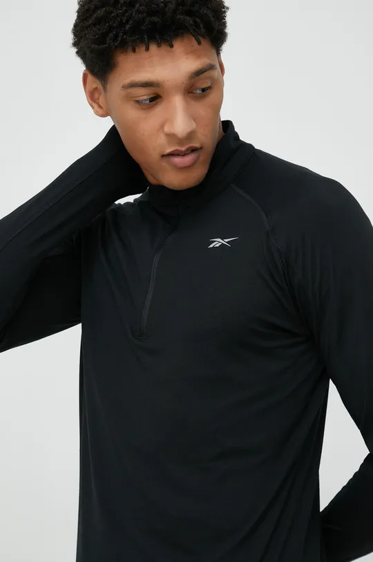 μαύρο Μακρυμάνικο μπλουζάκι για τρέξιμο Reebok Quarter-zip Ανδρικά