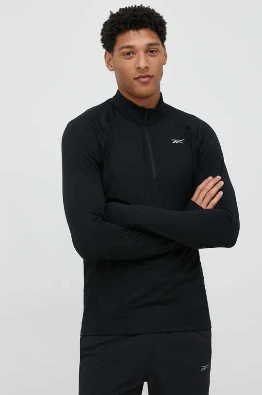 μαύρο Μακρυμάνικο μπλουζάκι για τρέξιμο Reebok Quarter-zip
