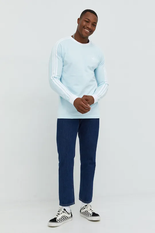 Βαμβακερή μπλούζα με μακριά μανίκια adidas Originals μπλε