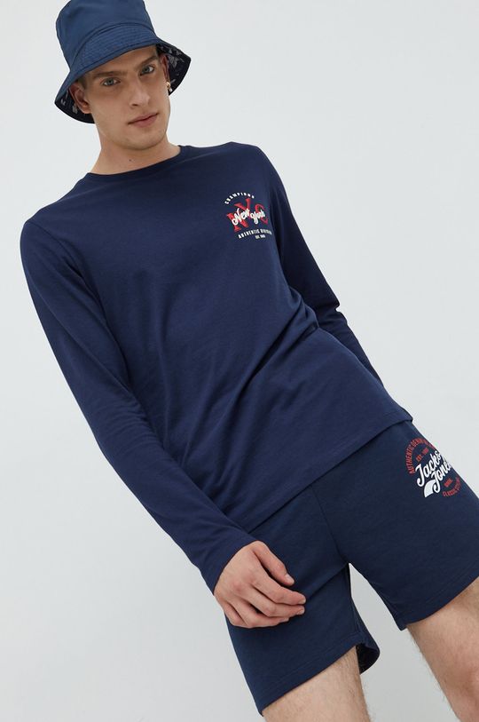 námořnická modř Bavlněné tričko s dlouhým rukávem Produkt by Jack & Jones Pánský
