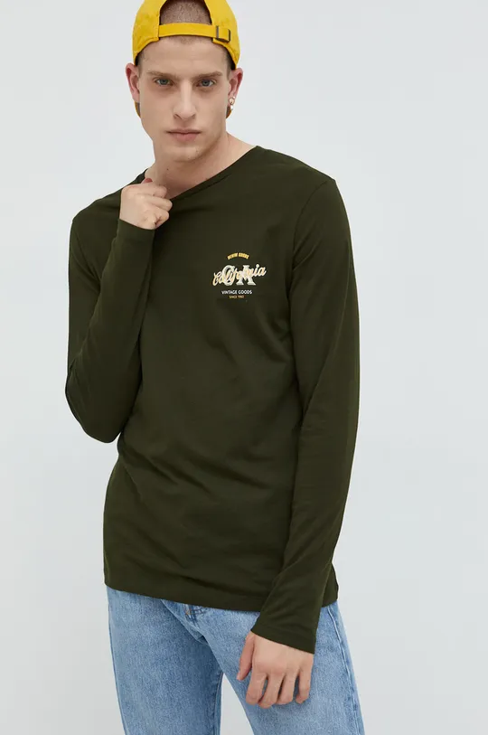 Βαμβακερή μπλούζα με μακριά μανίκια Produkt by Jack & Jones πράσινο