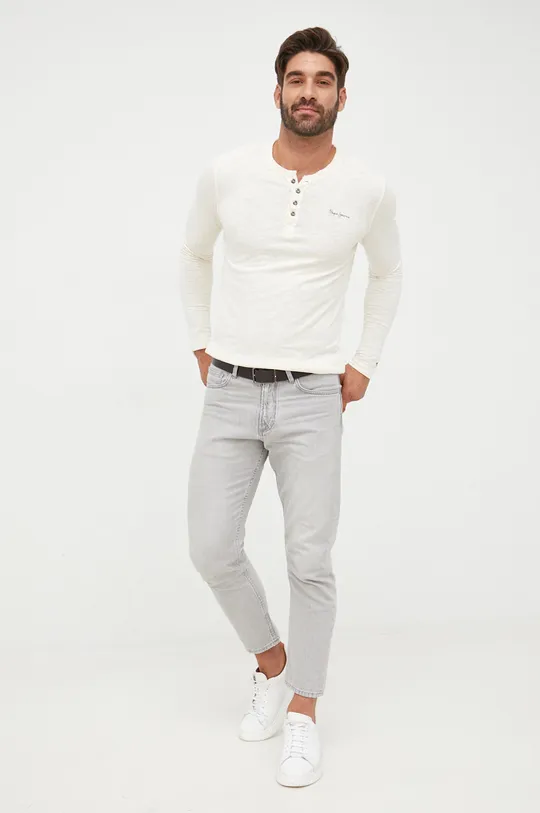 Bavlnené tričko s dlhým rukávom Pepe Jeans béžová
