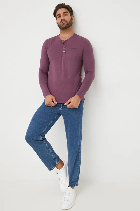 Βαμβακερή μπλούζα με μακριά μανίκια Pepe Jeans μωβ