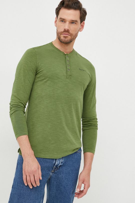 zelená Bavlněné tričko s dlouhým rukávem Pepe Jeans Pánský