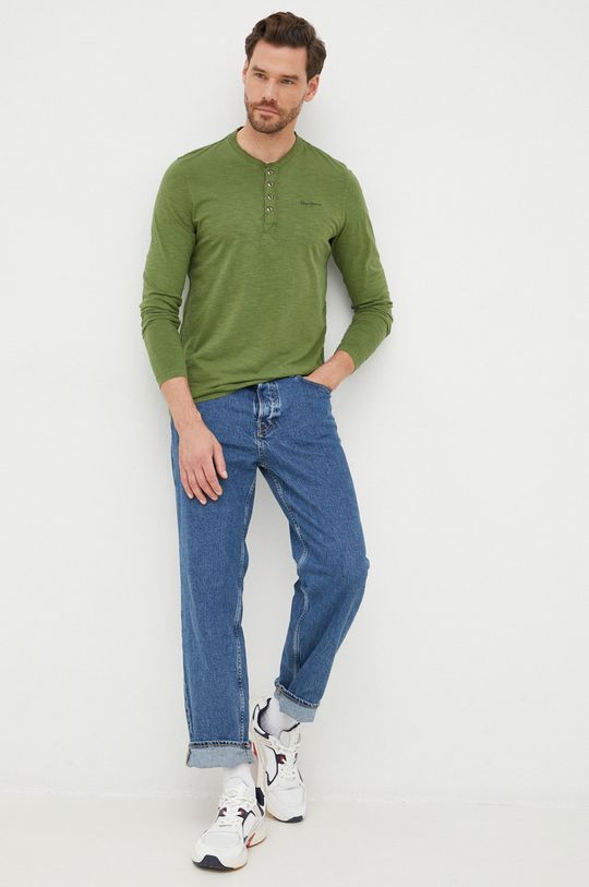 Bavlněné tričko s dlouhým rukávem Pepe Jeans zelená