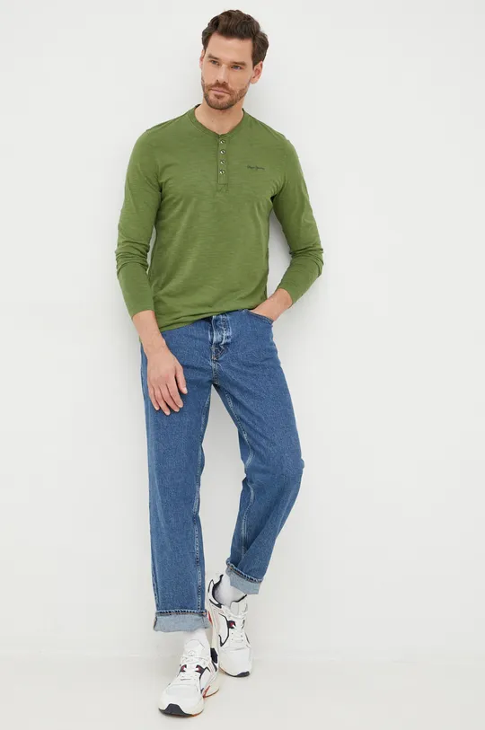 Βαμβακερή μπλούζα με μακριά μανίκια Pepe Jeans πράσινο