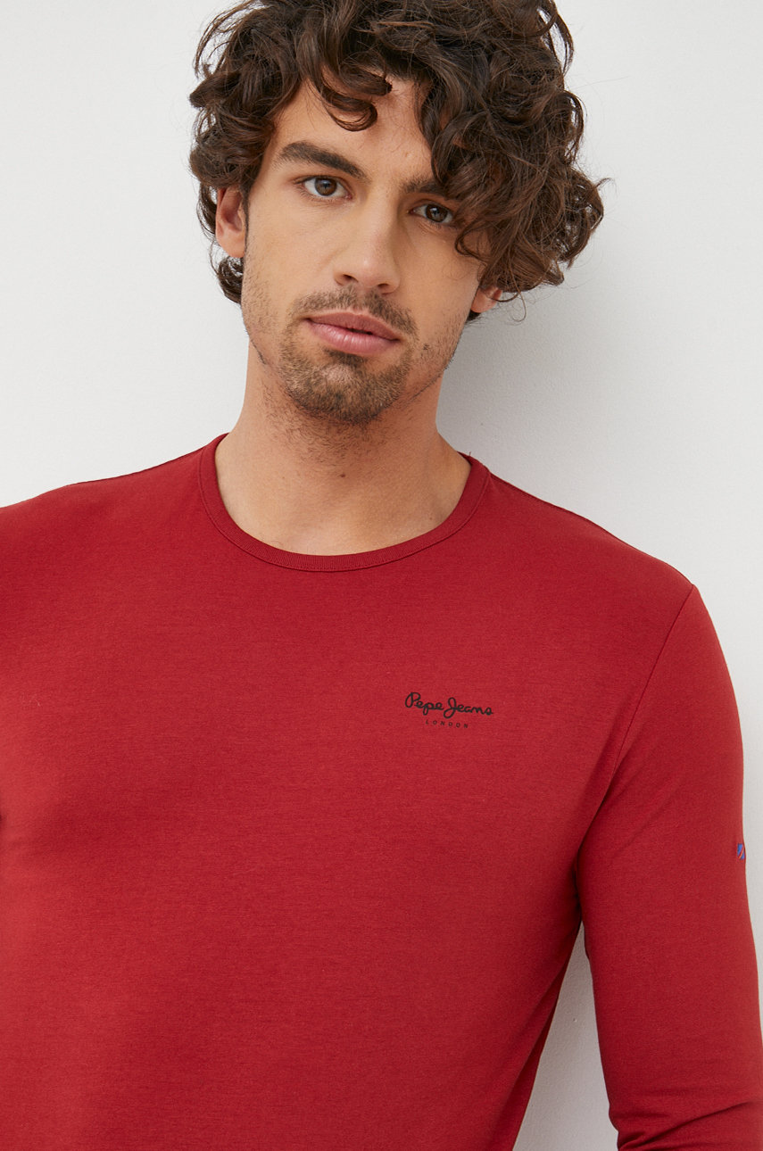 Pepe Jeans longsleeve męski kolor bordowy z nadrukiem | Answear.com
