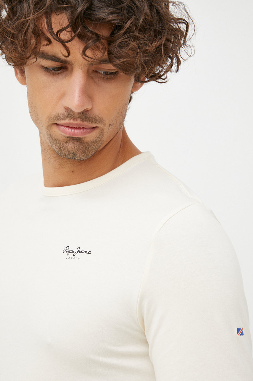 Pepe Jeans longsleeve męski kolor beżowy gładki