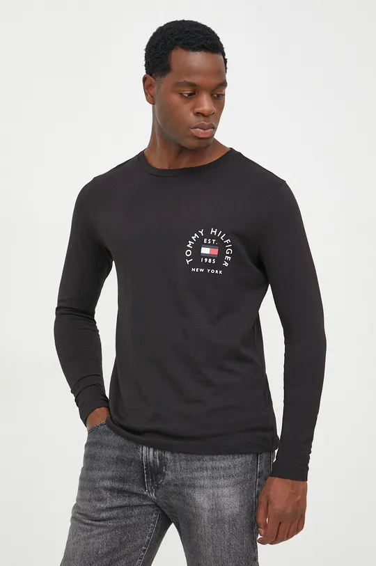 μαύρο Βαμβακερή μπλούζα με μακριά μανίκια Tommy Hilfiger Ανδρικά