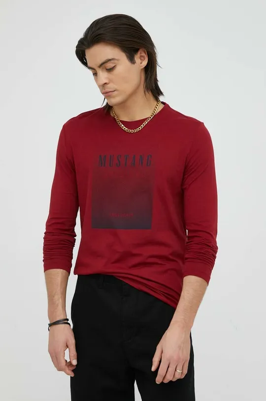 Βαμβακερή μπλούζα με μακριά μανίκια Mustang κόκκινο