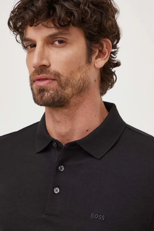 μαύρο Βαμβακερή μπλούζα με μακριά μανίκια BOSS