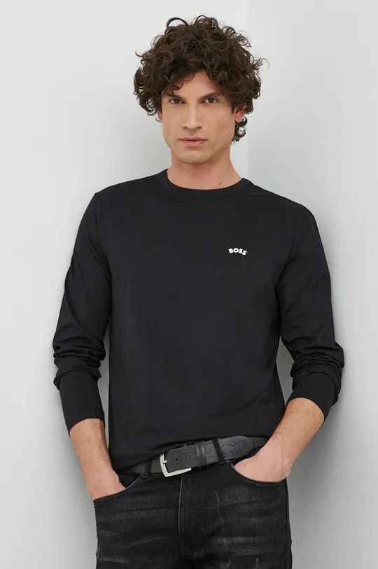 čierna Bavlnené tričko s dlhým rukávom BOSS boss athleisure Pánsky