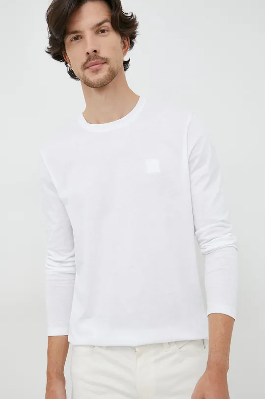 biela Bavlnené tričko s dlhým rukávom BOSS Pánsky