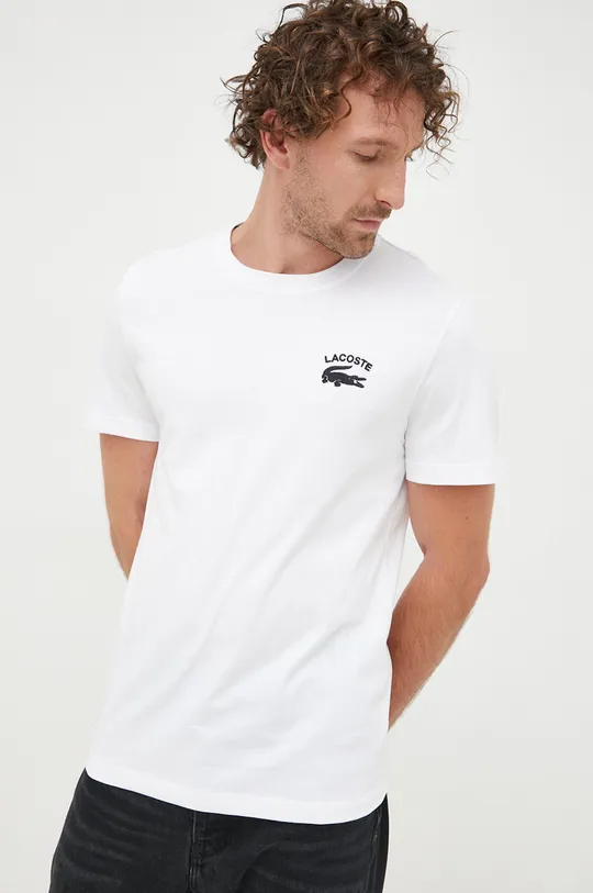 bela Bombažna kratka majica Lacoste Moški