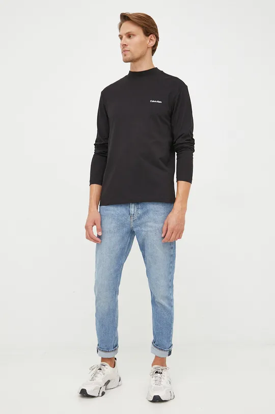 Majica z dolgimi rokavi Calvin Klein črna