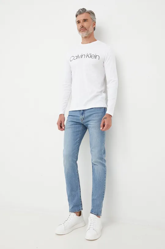 Bombažna majica z dolgimi rokavi Calvin Klein bela