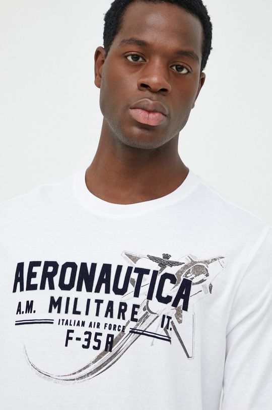 bílá Bavlněné tričko s dlouhým rukávem Aeronautica Militare