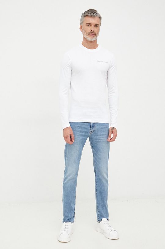 Calvin Klein Jeans longsleeve bawełniany biały