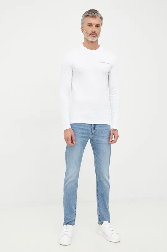 Bavlnené tričko s dlhým rukávom Calvin Klein Jeans biela