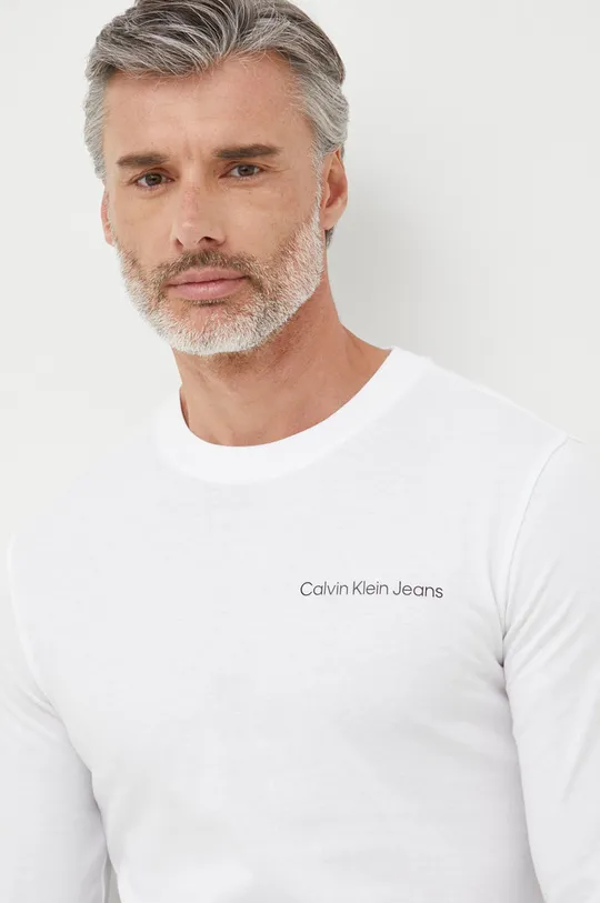 biela Bavlnené tričko s dlhým rukávom Calvin Klein Jeans