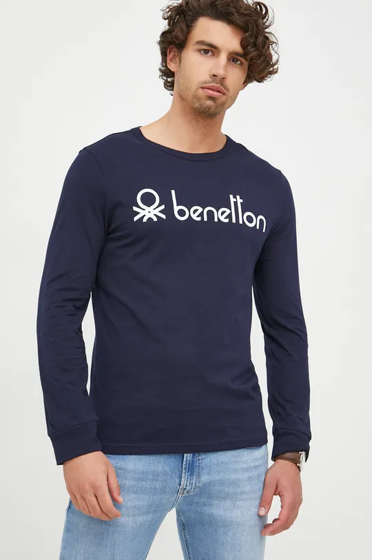 σκούρο μπλε Βαμβακερή μπλούζα με μακριά μανίκια United Colors of Benetton Ανδρικά