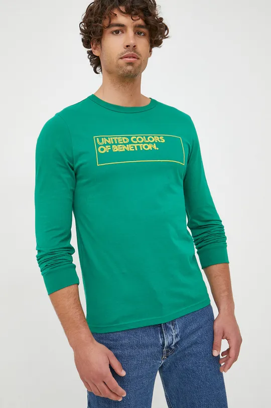 зелений Бавовняний лонгслів United Colors of Benetton