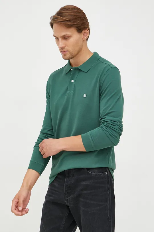 τιρκουάζ Βαμβακερή μπλούζα με μακριά μανίκια United Colors of Benetton