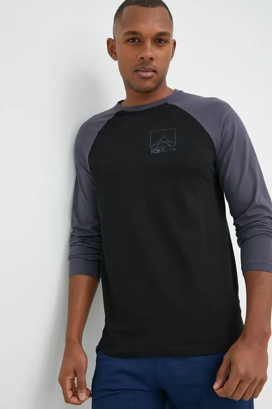 μαύρο Βαμβακερή μπλούζα με μακριά μανίκια 4F