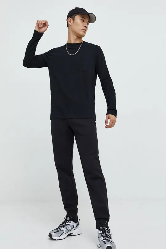 Bombažna majica z dolgimi rokavi Superdry črna