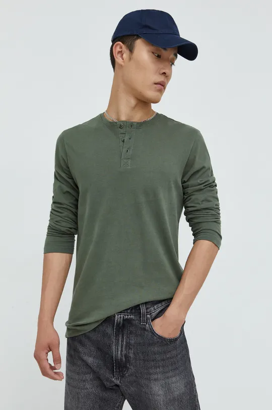 zelená Bavlnené tričko s dlhým rukávom Solid Pánsky