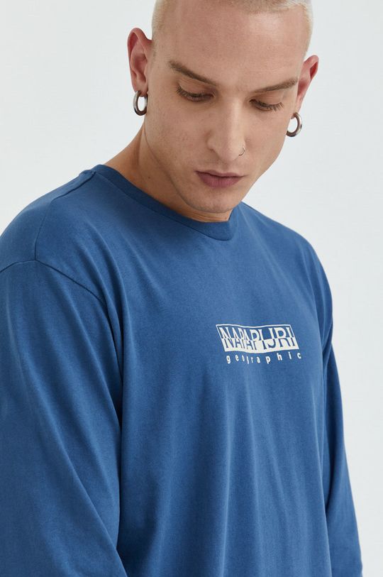 ocelová modrá Bavlněné tričko s dlouhým rukávem Napapijri