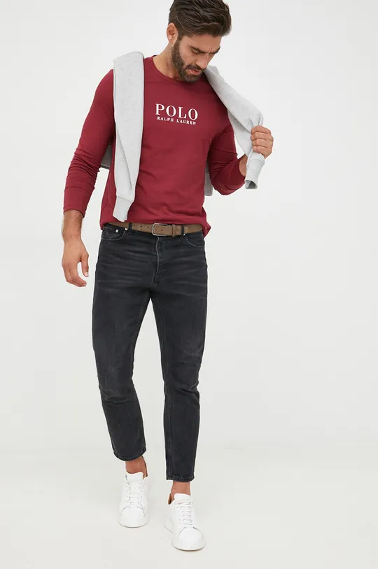 μπορντό Βαμβακερή μπλούζα με μακριά μανίκια Polo Ralph Lauren Ανδρικά
