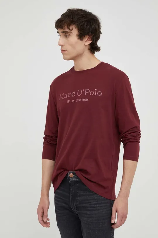 burgundské Bavlnené tričko s dlhým rukávom Marc O'Polo Pánsky