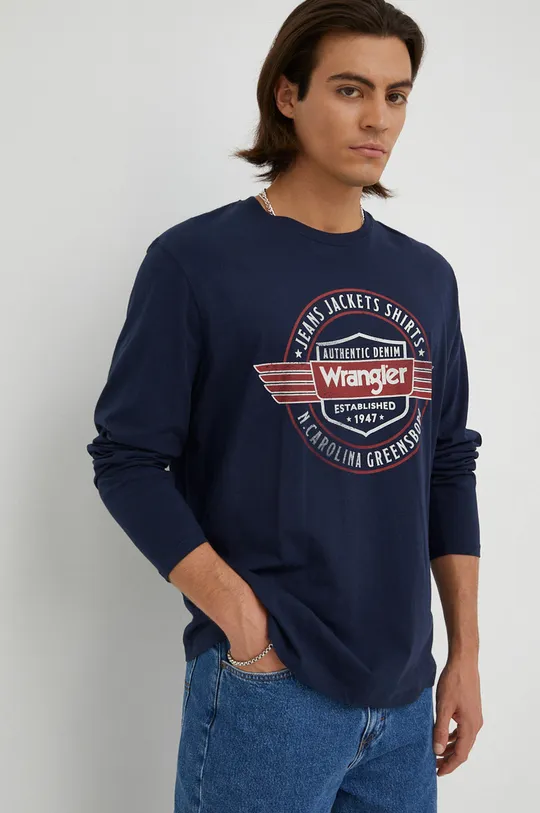 σκούρο μπλε Βαμβακερή μπλούζα με μακριά μανίκια Wrangler