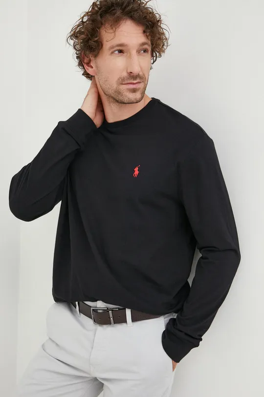 čierna Bavlnené tričko s dlhým rukávom Polo Ralph Lauren Pánsky