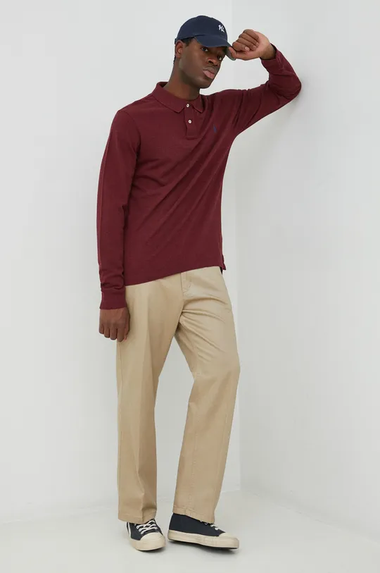 μπορντό Βαμβακερή μπλούζα με μακριά μανίκια Polo Ralph Lauren Ανδρικά
