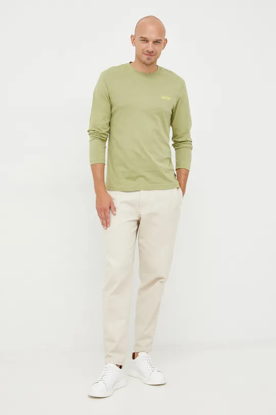 Βαμβακερή μπλούζα με μακριά μανίκια Calvin Klein πράσινο