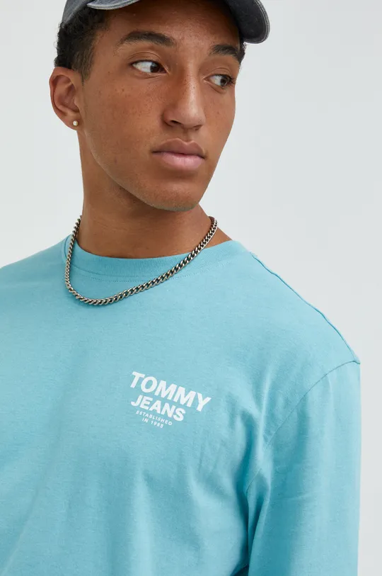 τιρκουάζ Βαμβακερή μπλούζα με μακριά μανίκια Tommy Jeans