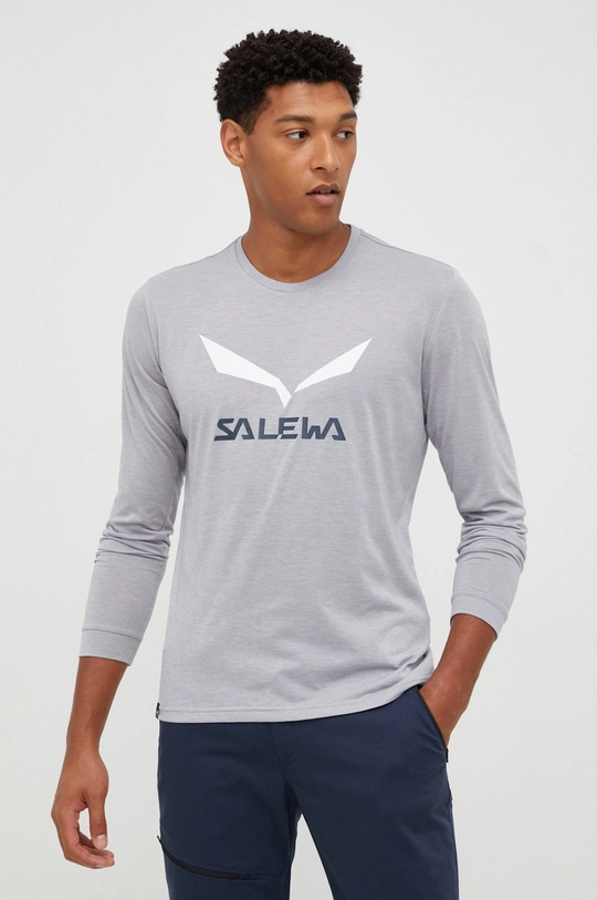 szary Salewa longsleeve sportowy Solidlogo Męski