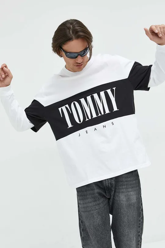bijela Pamučna majica dugih rukava Tommy Jeans Muški