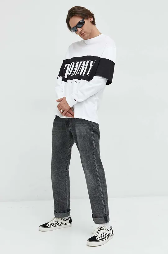 Βαμβακερή μπλούζα με μακριά μανίκια Tommy Jeans λευκό