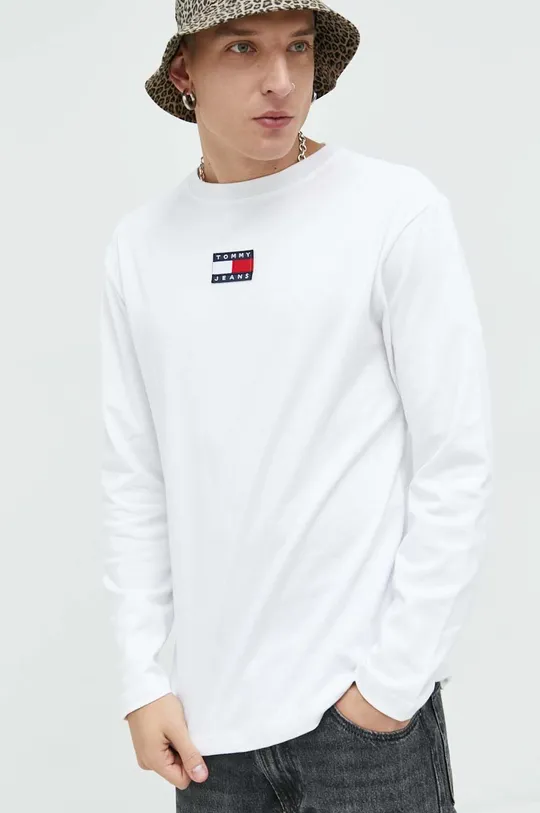 biały Tommy Jeans longsleeve bawełniany