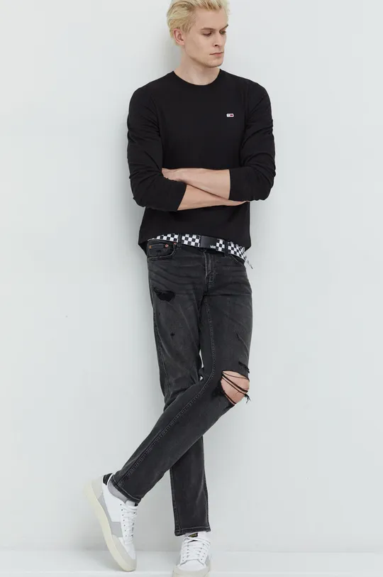 Bavlnené tričko s dlhým rukávom Tommy Jeans čierna