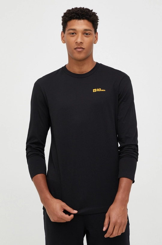 czarny Jack Wolfskin longsleeve bawełniany Essential Męski