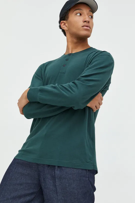 zelená Bavlnené tričko s dlhým rukávom Abercrombie & Fitch
