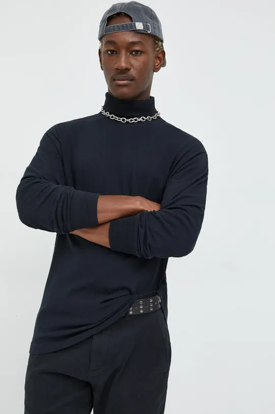 čierna Bavlnené tričko s dlhým rukávom Abercrombie & Fitch Pánsky